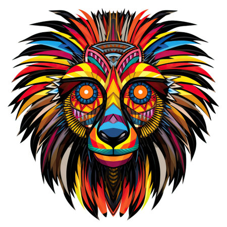 A vibrant and colorful illustration of a monkey face, ideal for various applications, like t-shirt designs or posters.の写真素材