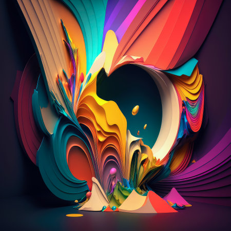 Abstract colourful background. Esoteric backdrop in bright hue colors. Painting abstract texture in the form of whimsical geometric shapes and curves.の写真素材