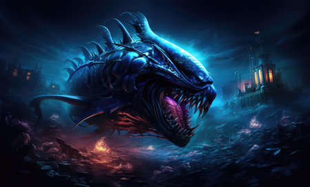 Deep sea monster. A fantastic sea monster that inspires fear and horror.の写真素材