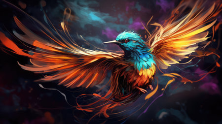 Abstract bird of paradise in pop art style isolated on a black backgroundの写真素材