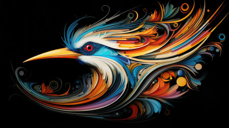 Abstract bird of paradise in pop art style isolated on a black backgroundの写真素材
