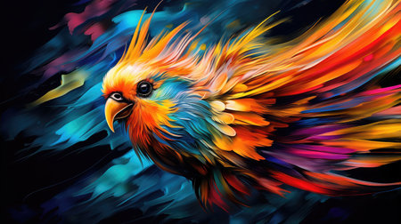 Abstract bird of paradise in pop art style isolated on a black background