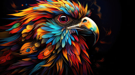 Abstract bird of paradise in pop art style isolated on a black backgroundの写真素材