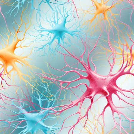 Abstract illustration of a nervous net, a biological neural network as a collection of neurons in the brain and spinal cord of the central nervous system. Seamless background and texture.の写真素材
