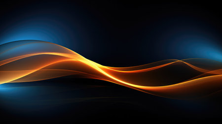 Abstract background of glowing lines in bright neon colours on a dark backgroundの写真素材