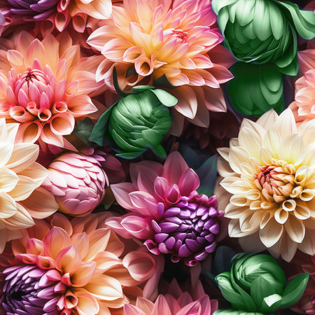 Plant pattern and backdrop. Seamless background of dahlia flowers.の写真素材