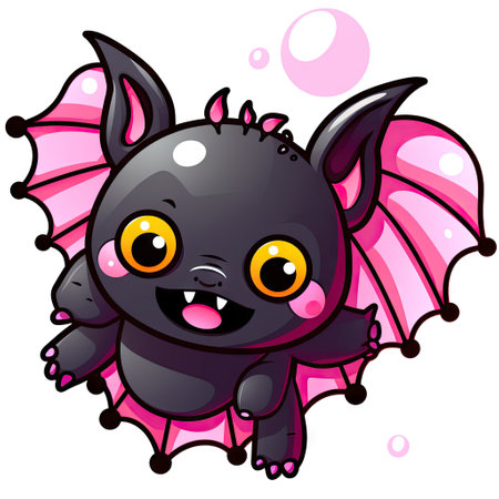 Kawaii bat. Illustration of a cute and funny cartoon bat cub. Template for sticker, t-shirt print, etc.の写真素材