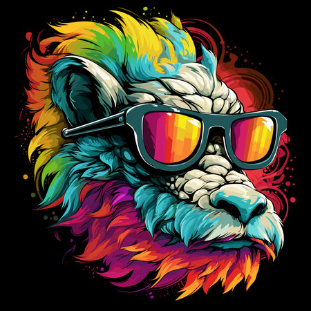 Cute and funny fairy tale dragon with glasses in vector pop art style. Mythological creature in bright colours. Template for t-shirt print, poster, sticker, etc.のイラスト素材