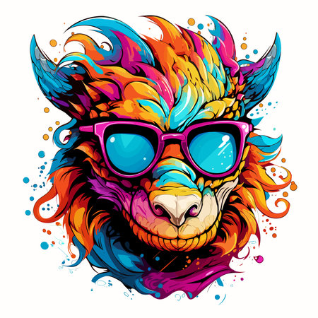 Cute and funny fairy tale dragon with glasses in vector pop art style. Mythological creature in bright colours. Template for t-shirt print, poster, sticker, etc.のイラスト素材