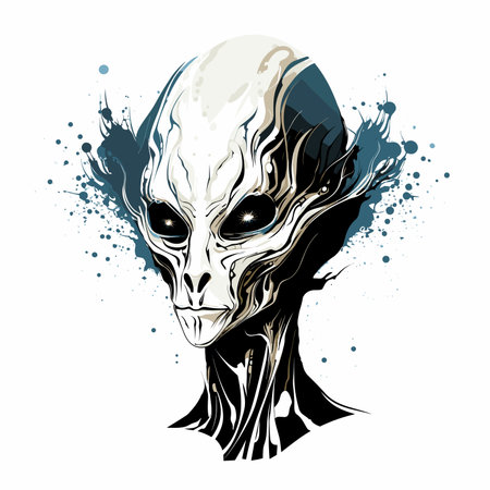 Humanoid alien portrait in vector graphic style. Template for t-shirt, sticker, etc.