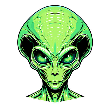 Humanoid alien portrait in vector graphic style. Template for t-shirt, sticker, etc.のイラスト素材