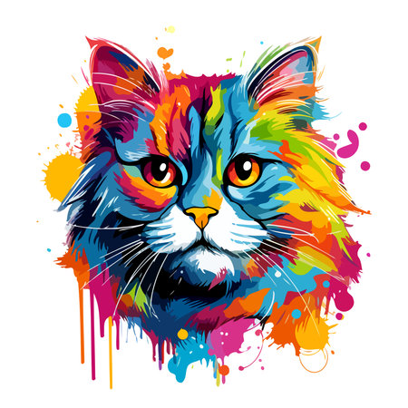 Portrait of a cat in vector pop art style on white background. Template for t-shirt, sticker, etc.のイラスト素材