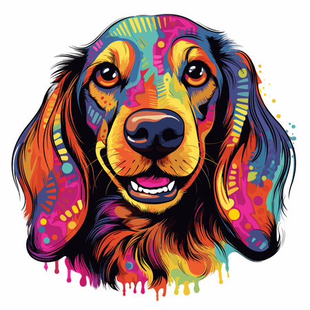 Cute happy dachshund isolated on white background in vector pop art style. Template for t-shirt, sticker, etc.のイラスト素材