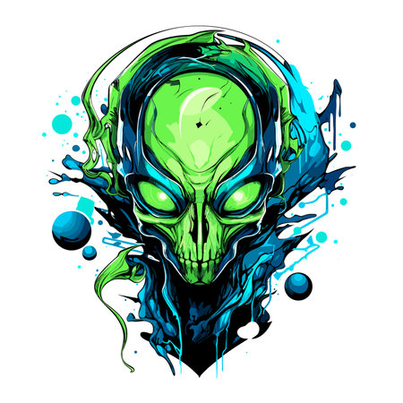 Humanoid alien portrait in vector graphic style. Template for t-shirt, sticker, etc.のイラスト素材