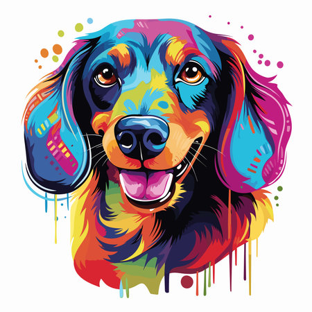 Cute happy dachshund isolated on white background in vector pop art style. Template for t-shirt, sticker, etc.のイラスト素材