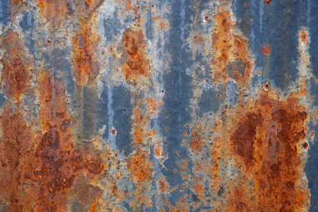 A close up of a rusty metal surface, showcasing detailed textures and colors.