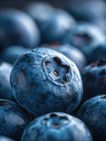 A close up of fresh, ripe blueberries, with their deep blue hues and natural texture, perfect for culinary or health-related content.の写真素材