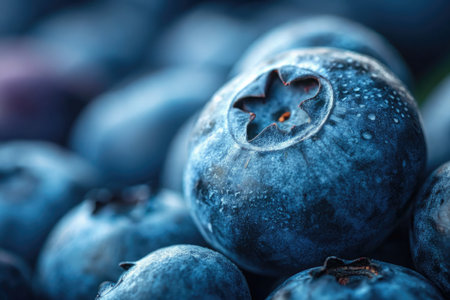 A close up shot of fresh blueberries, showcasing their detail and natural beauty.の写真素材