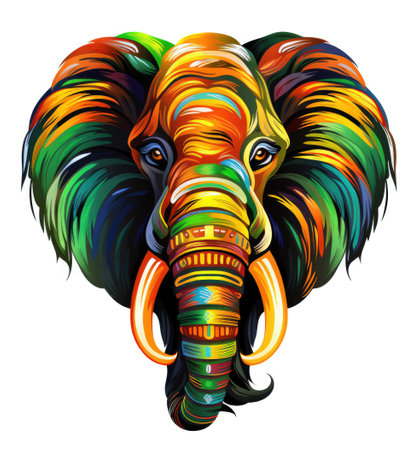 Mammoth in bright colourful psychedelic pop art style isolated on white background Template for t-shirt print, sticker, design element etc.の写真素材
