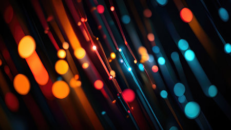 Abstract image of colorful lines and light. Futuristic digital art with vibrant, vivid colors and bokeh.の写真素材