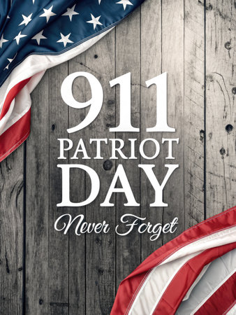 A patriotic design for 9/11, honoring Patriot Day with the American flag and a message of...
