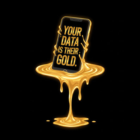 A visual metaphor depicting data as gold, with a smartphone immersed in a golden liquid and the text...