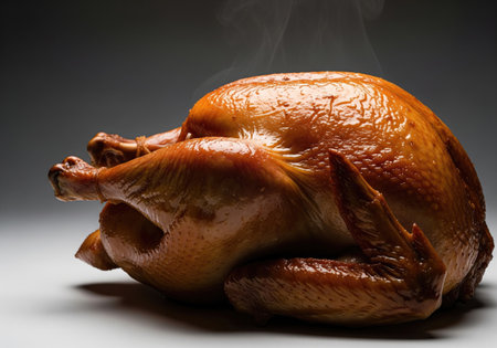 A beautifully cooked turkey is the centerpiece of a traditional holiday mealの写真素材