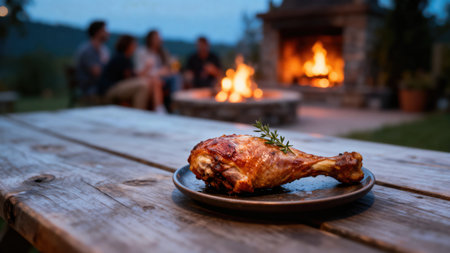 A delicious turkey leg is ready to be enjoyed during a Thanksgiving celebration with friends and familyの写真素材