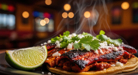 A mouthwatering taco is presented with fresh ingredients, ready to be enjoyedの写真素材