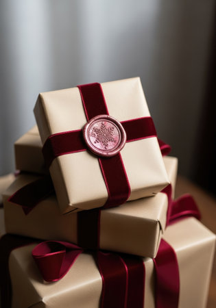 These festive presents are perfect for Christmas or any special occasion, conveying a sense of elegance and warmthの写真素材
