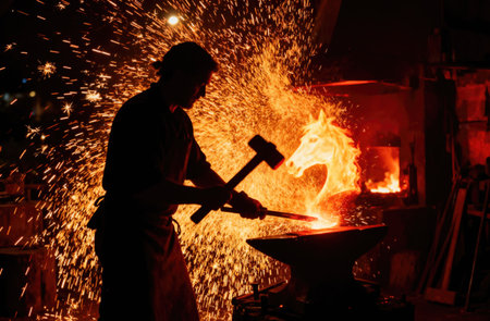 A blacksmith works with fire and metal to create a stunning visual representation of the Fire Horse,...