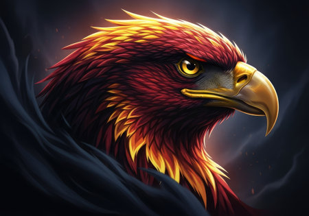This stunning artwork depicts a mythical bird known for its fiery rebirth, in exquisite detail