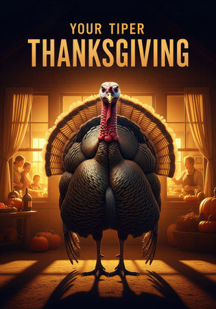 A comical illustration of a turkey with a message, perfect for Thanksgiving celebrations and festive...