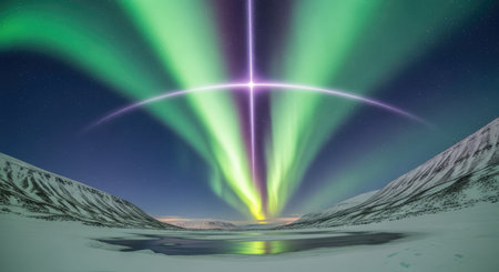The vibrant colors of the aurora dance across the night sky, creating a breathtaking celestial...