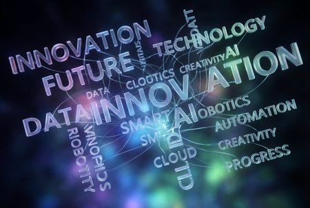 This image represents the concepts of innovation, data, and artificial intelligence in a futuristic contextの写真素材