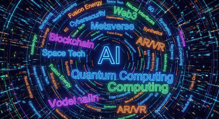 Tag cloud on the theme of emerging and future technologies.の写真素材