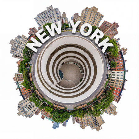 The iconic spiral architecture forms the core of this unique tiny planet view. Template for posters,...