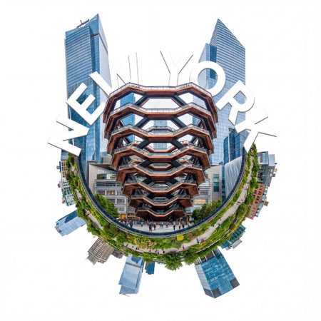 The Vessel, an iconic New York City structure, is captured in a unique little planet perspective....