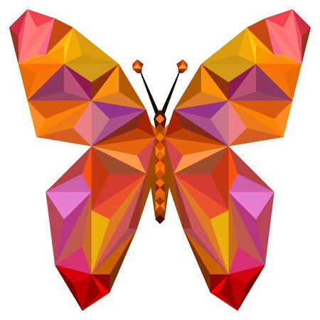Absgtract butterfly silhouette made from triangle polygons isolated on whiteの写真素材