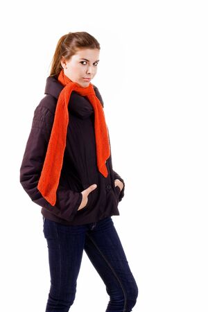 Beautiful young girl in winter clothesの写真素材