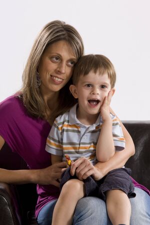 3 years old boy with his motherの写真素材