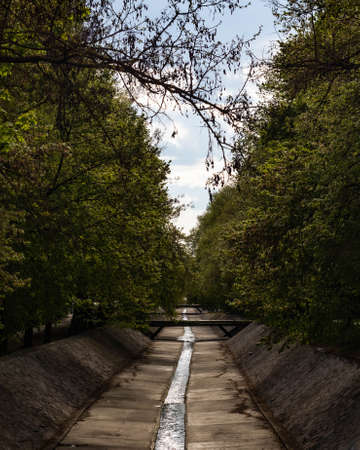 Concrete stairs in a park near the churchの写真素材