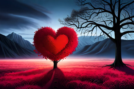 Valentines day background with heart and tree. Vector illustration.の素材