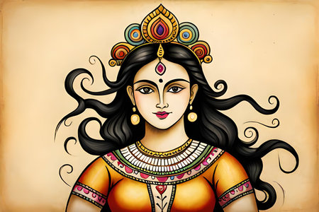 Illustration of Indian Goddess Durga for Durga Puja festivalの素材