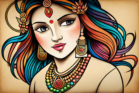 Beautiful girl with long hair. Vector illustration. Retro style.の素材