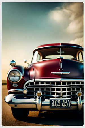 Vintage american car in retro style. Retro car background.の素材