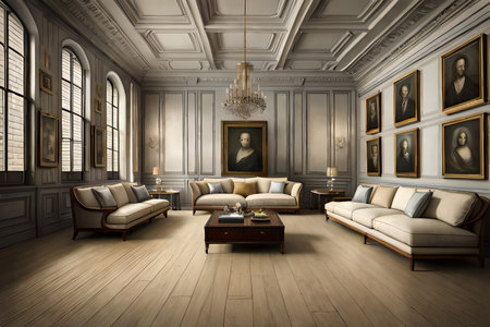 Luxury living room interior in classic style. 3D renderingの素材