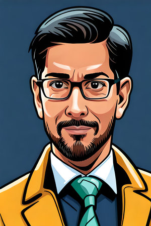 Portrait of a man in a business suit and glasses. Vector illustration.の素材