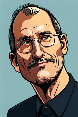 Portrait of a senior man with mustache and glasses. Vector illustration.の素材