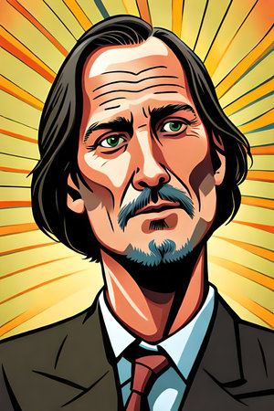 Portrait of a man with a beard and mustache. Vector illustration.の素材